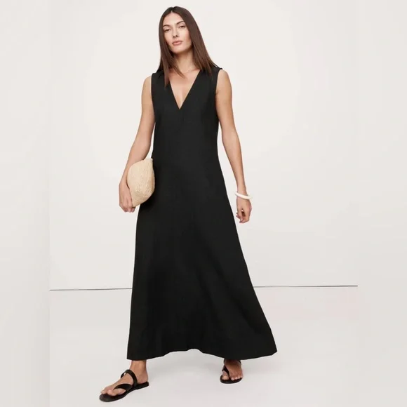 BANANA REPUBLIC Linen V-Neck Maxi Dress NWT - M - Picture 1 of 16